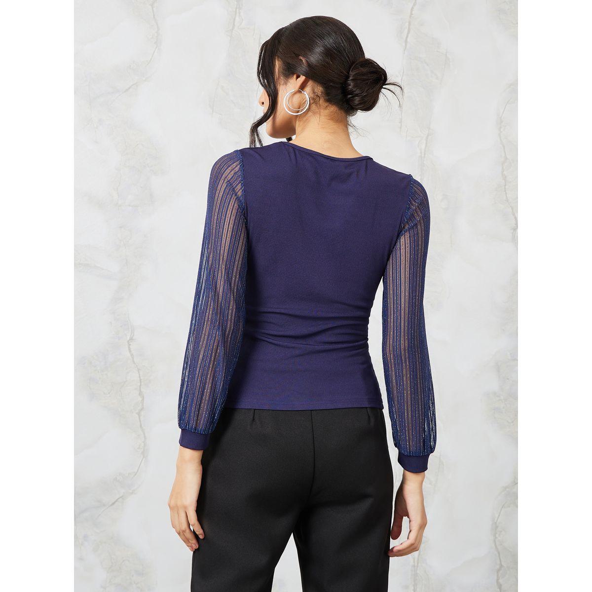 بلوزة محبوكة بتفاصيل شبكية-women-clothing-shirtsandblouses-blouses-image-6