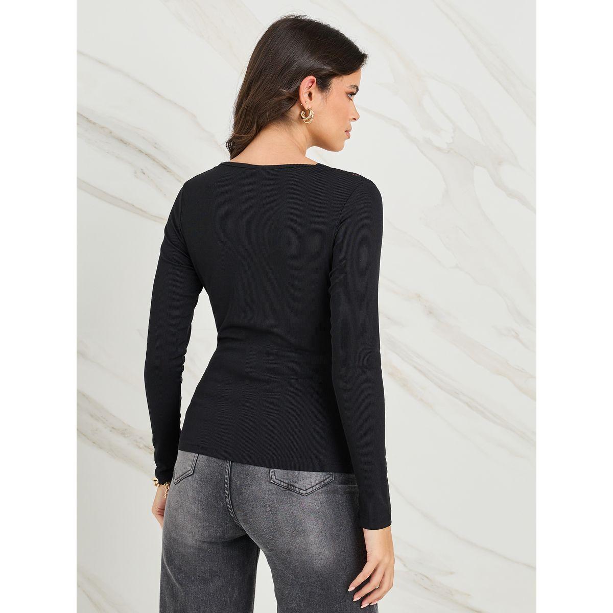 Styli Lace Insert V Neck Fitted Knit Top-women-clothing-shirtsandblouses-blouses-image-7