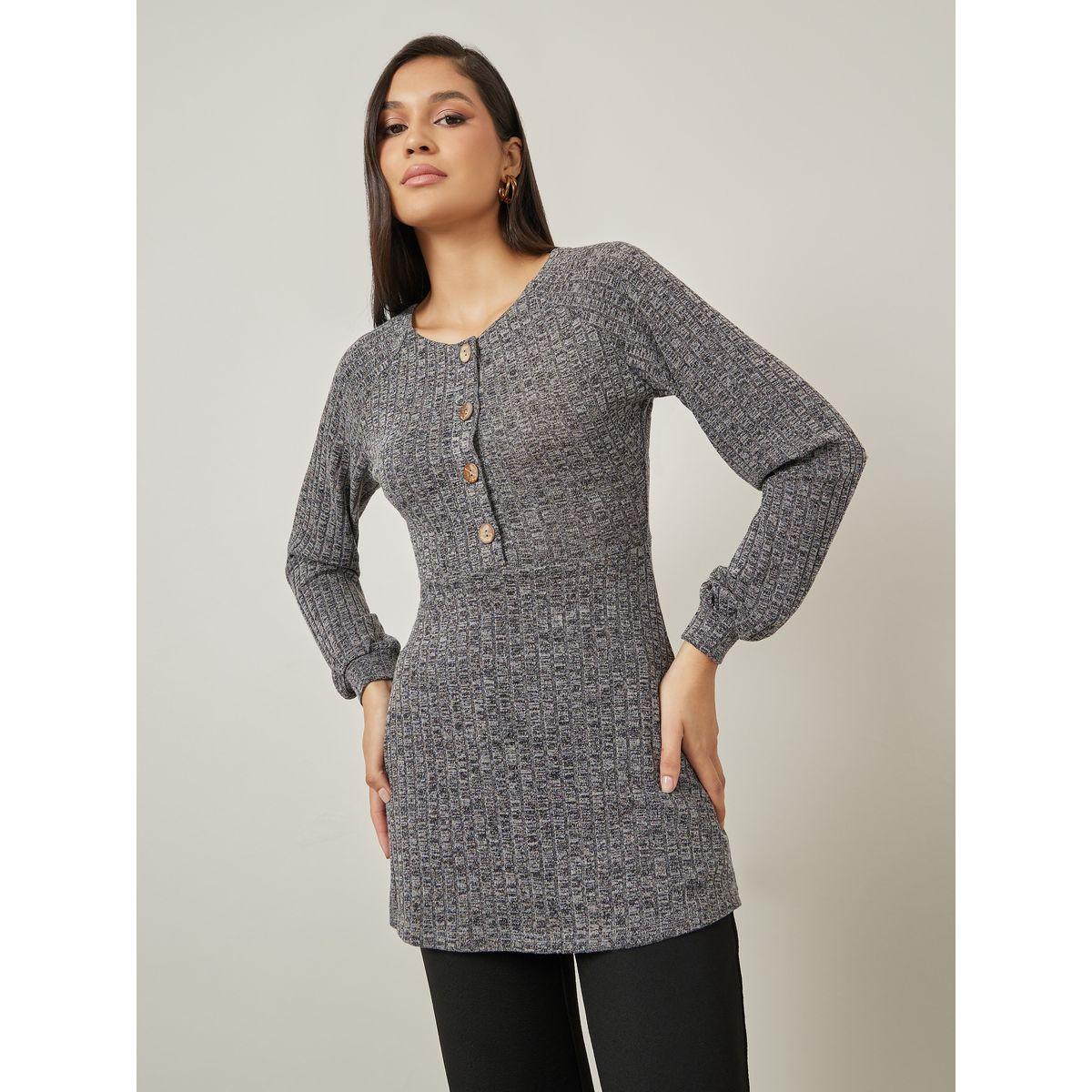 بلوزة تونيك مضلعة بأزرار غلق-women-clothing-shirtsandblouses-blouses-image-1