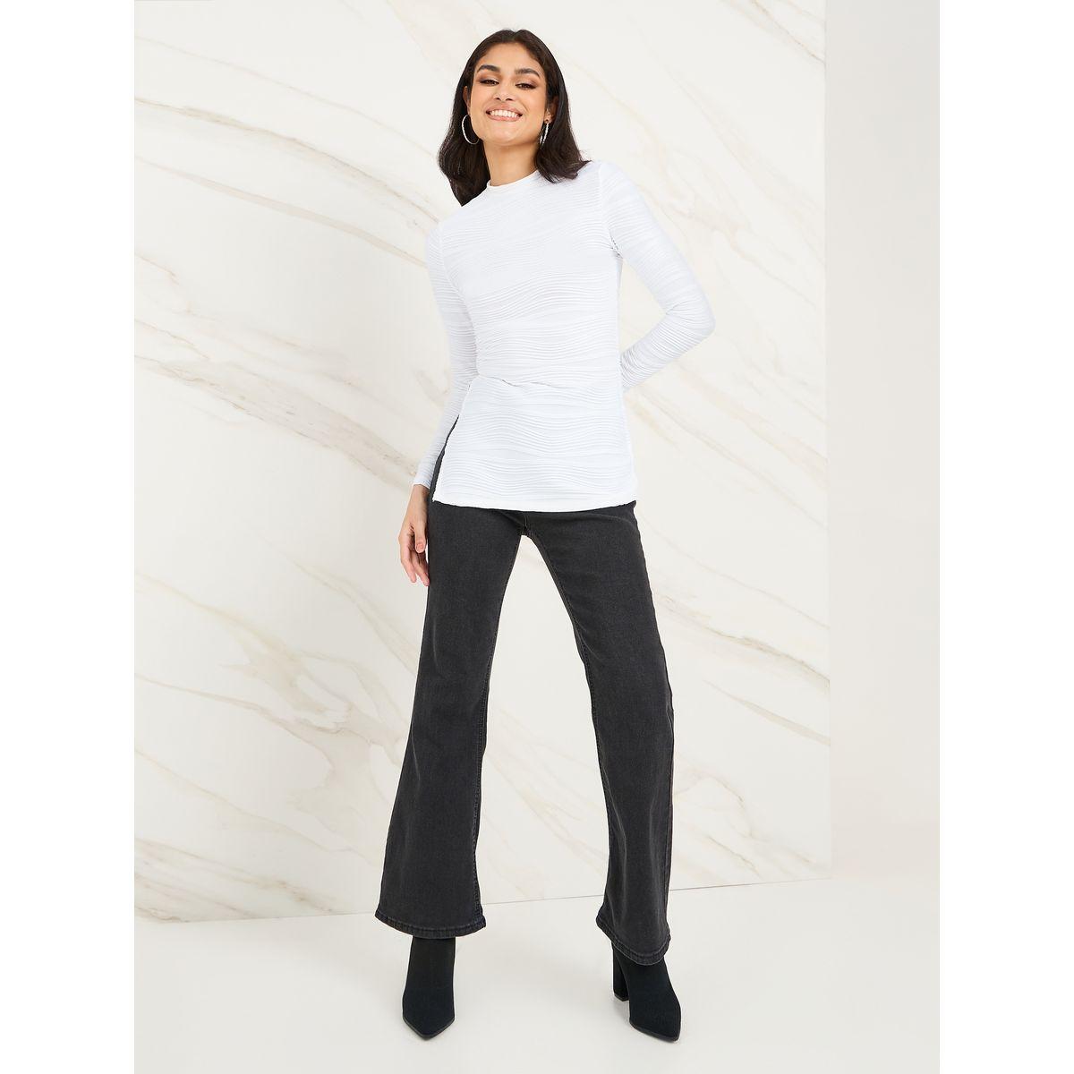 بلوزة محبوكة بشق جانبي-women-clothing-tshirts-image-2