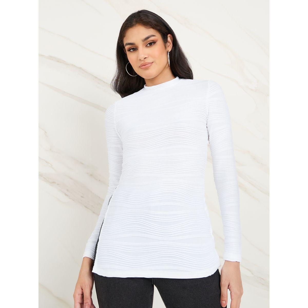 بلوزة محبوكة بشق جانبي-women-clothing-tshirts-image-3