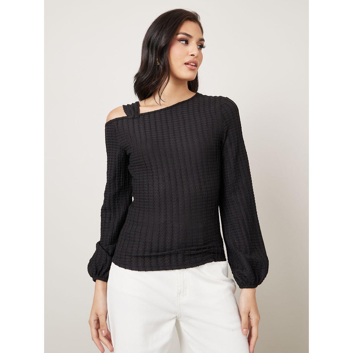 Styli Textured Asymmetric Neck Fitted Knit Top-women-clothing-shirtsandblouses-blouses-image-3