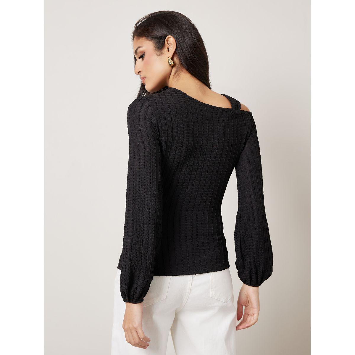 Styli Textured Asymmetric Neck Fitted Knit Top-women-clothing-shirtsandblouses-blouses-image-5