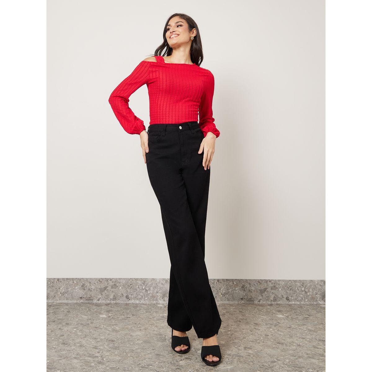 Styli Textured Asymmetric Neck Fitted Knit Top-women-clothing-shirtsandblouses-blouses-image-2