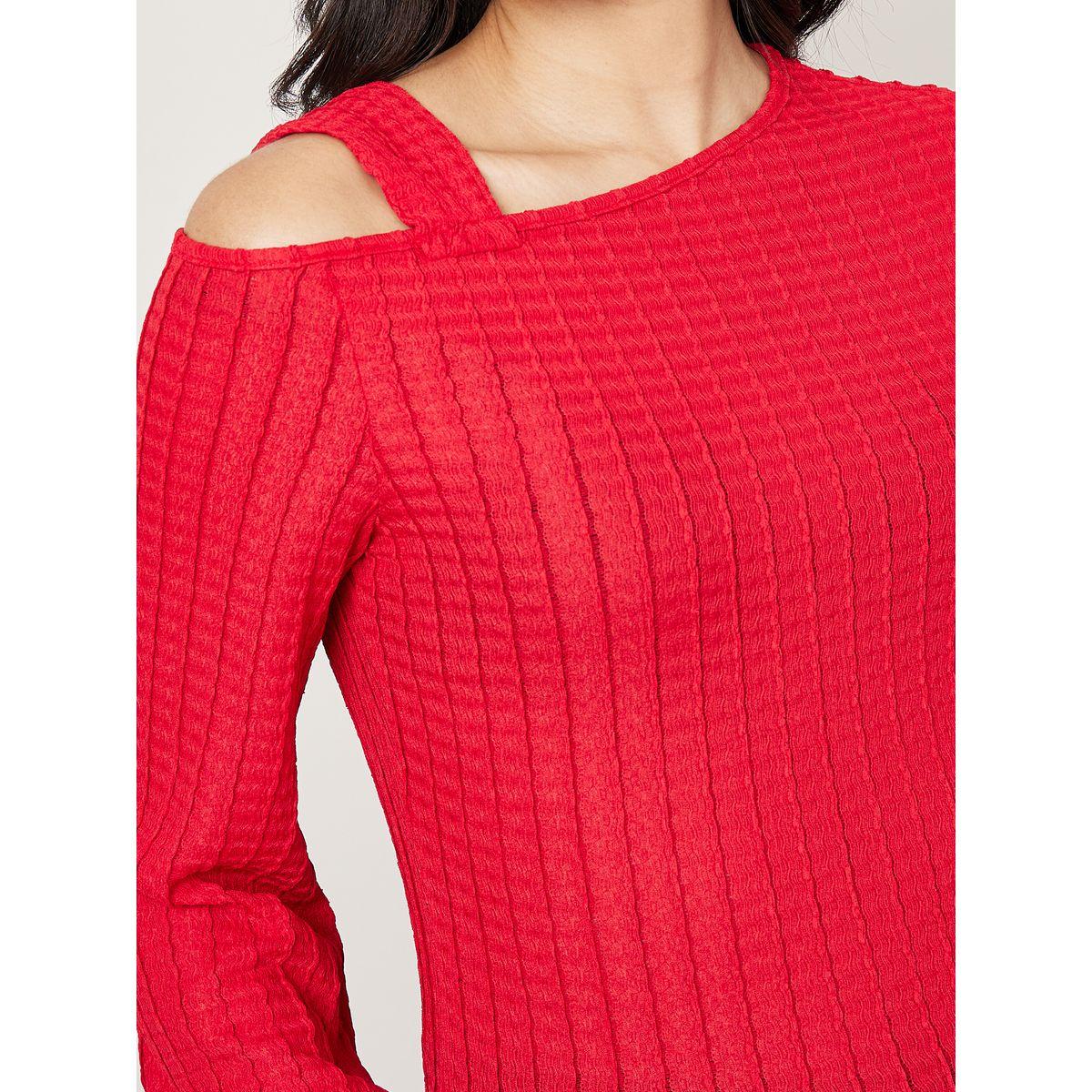 بلوزة محبوكة بياقة غير متماثلة الطول-women-clothing-shirtsandblouses-blouses-image-4