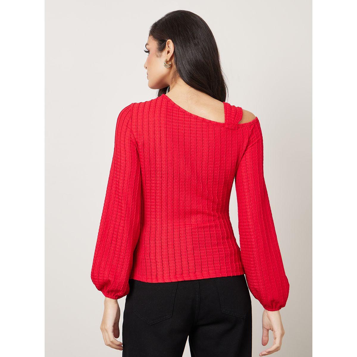 Styli Textured Asymmetric Neck Fitted Knit Top-women-clothing-shirtsandblouses-blouses-image-5