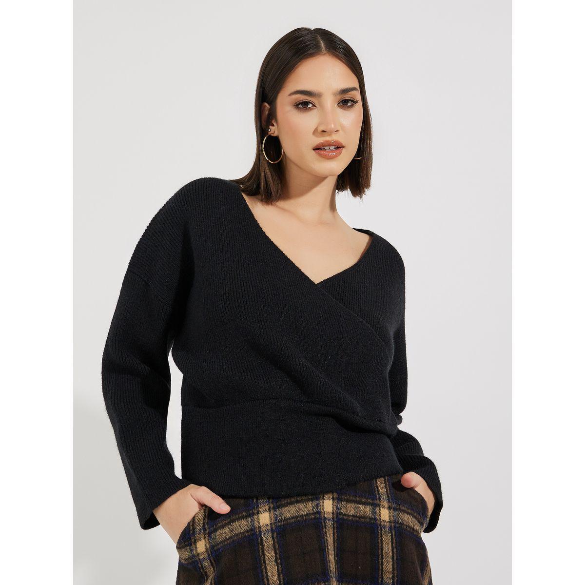Styli V Neck Wrap Front Knit Top-women-clothing-shirtsandblouses-blouses-image-1