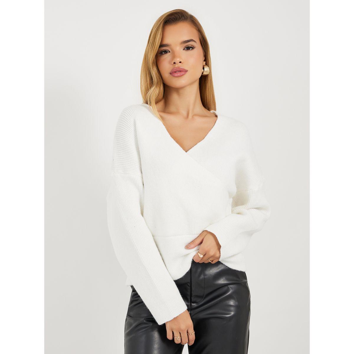 Styli V Neck Wrap Front Knit Top-women-clothing-shirtsandblouses-blouses-image-1