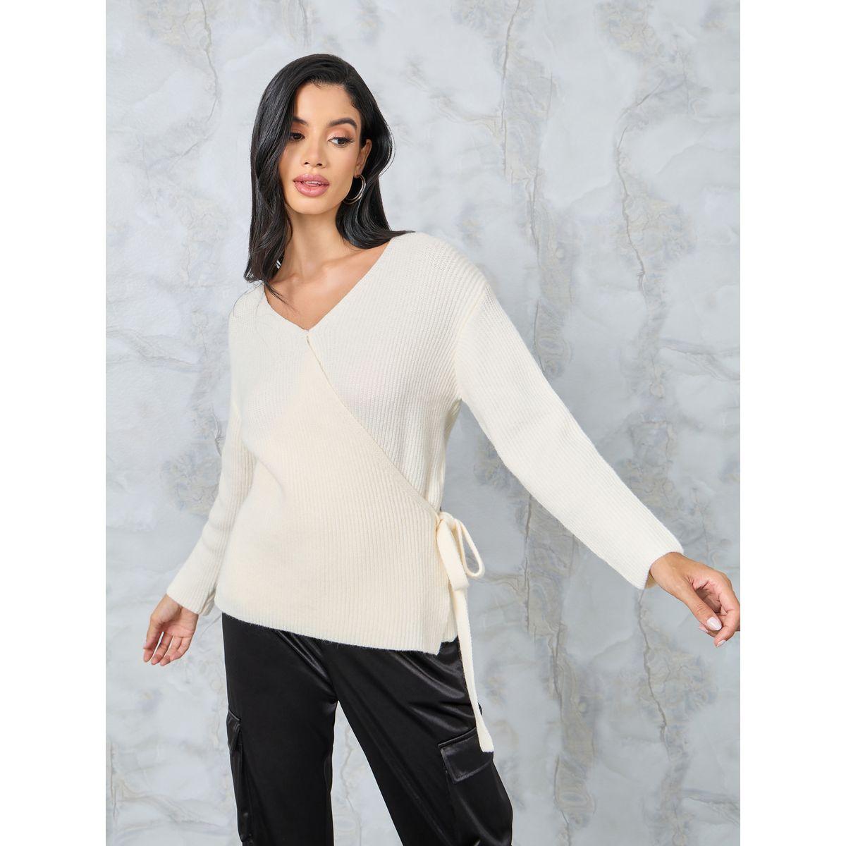 Styli Knitted Functional Wrap Top with Tie Side-women-clothing-shirtsandblouses-blouses-image-1