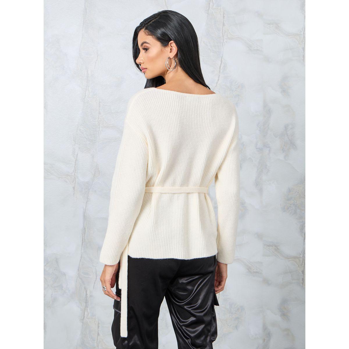 بلوزة محبوكة بنمط لف مع ربطة-women-clothing-shirtsandblouses-blouses-image-1