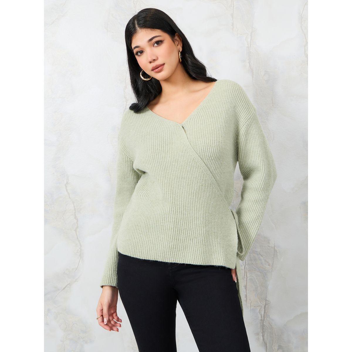 بلوزة محبوكة بنمط لف مع ربطة-women-clothing-shirtsandblouses-blouses-image-1