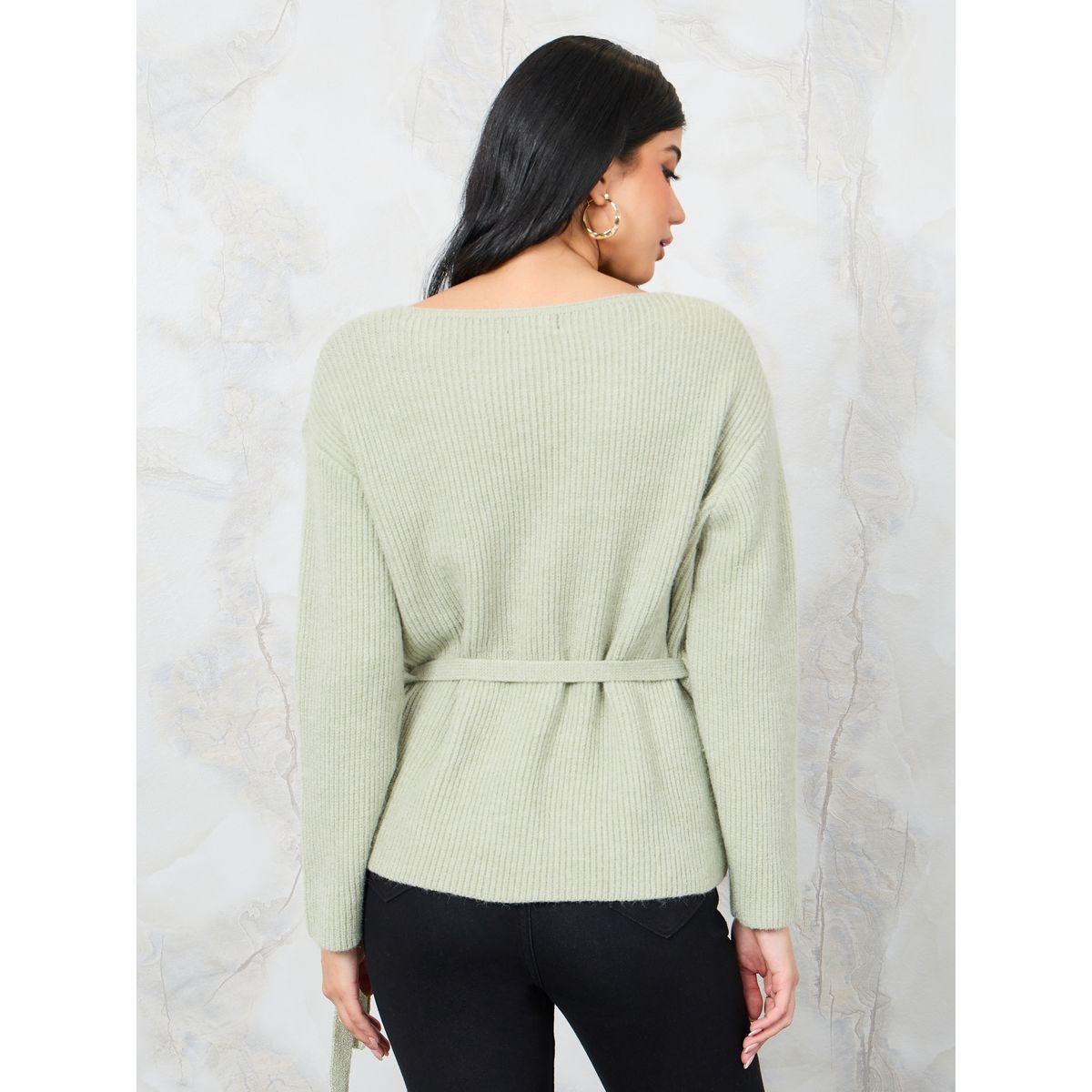 بلوزة محبوكة بنمط لف مع ربطة-women-clothing-shirtsandblouses-blouses-image-4