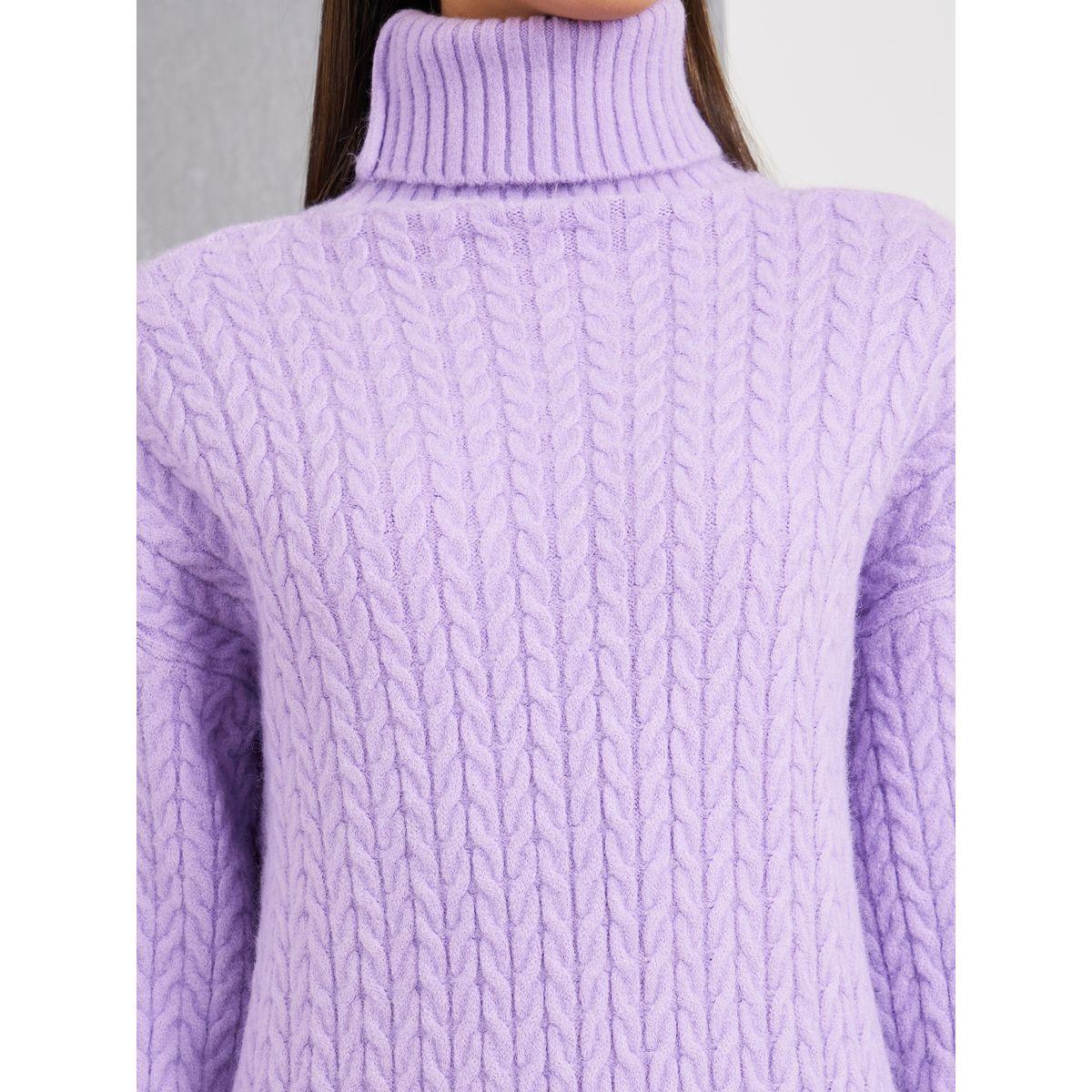 Styli Turtle Neck Cable Knit Knee Length Sweater Dress-women-clothing-dresses-image-3