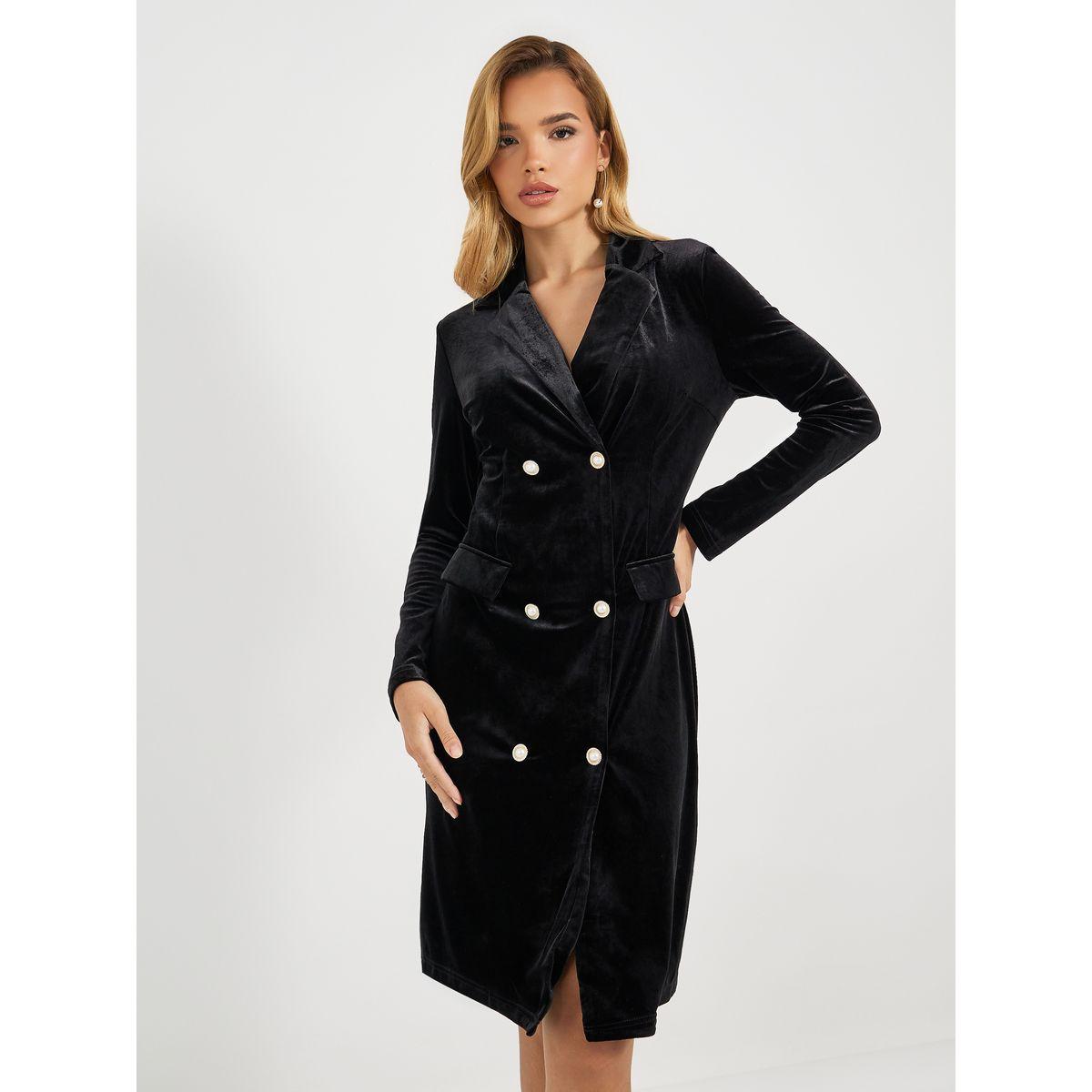 Styli Notch Lapel Double Breasted Velvet Mini Dress-women-clothing-dresses-image-2