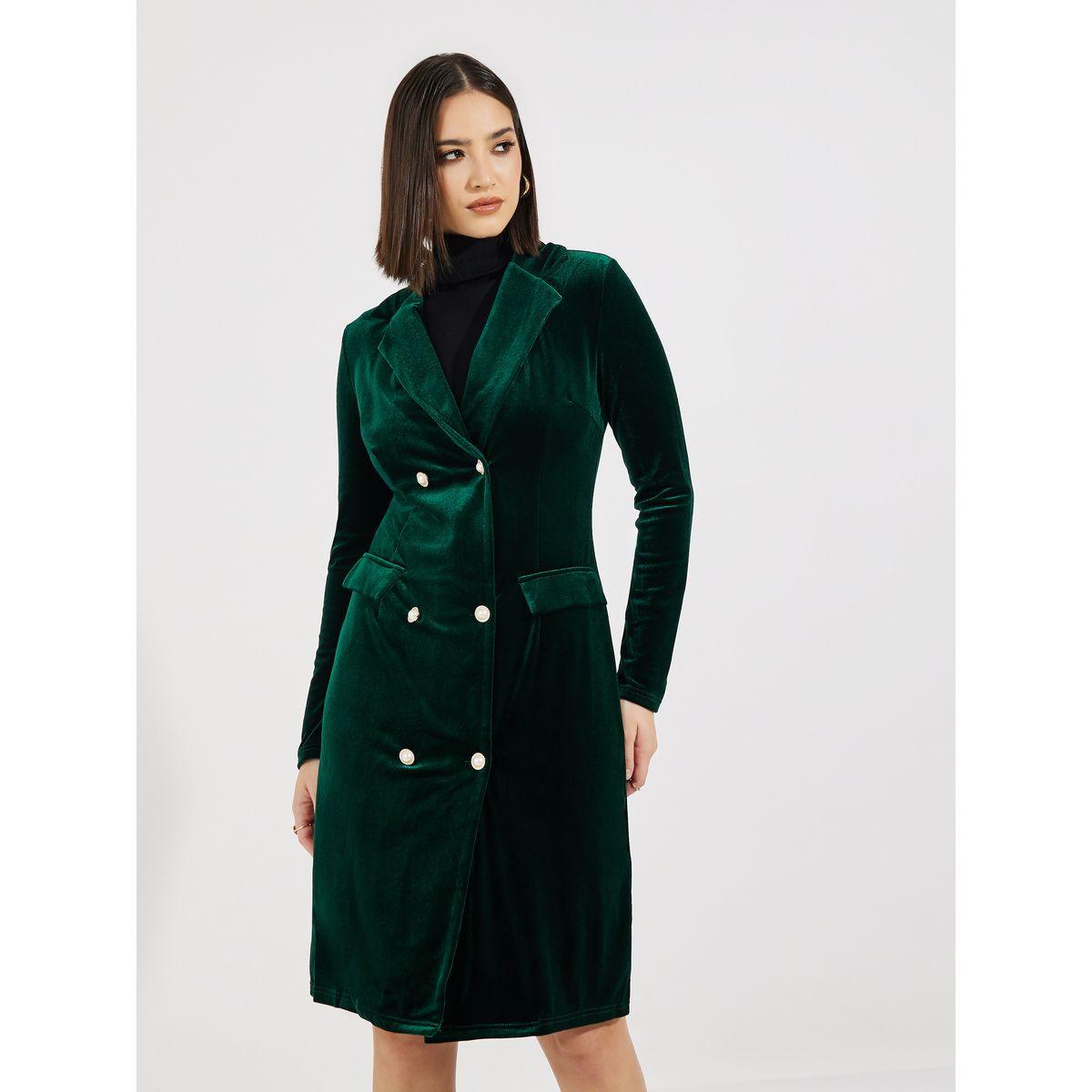 Styli Notch Lapel Double Breasted Velvet Mini Dress-women-clothing-dresses-image-2