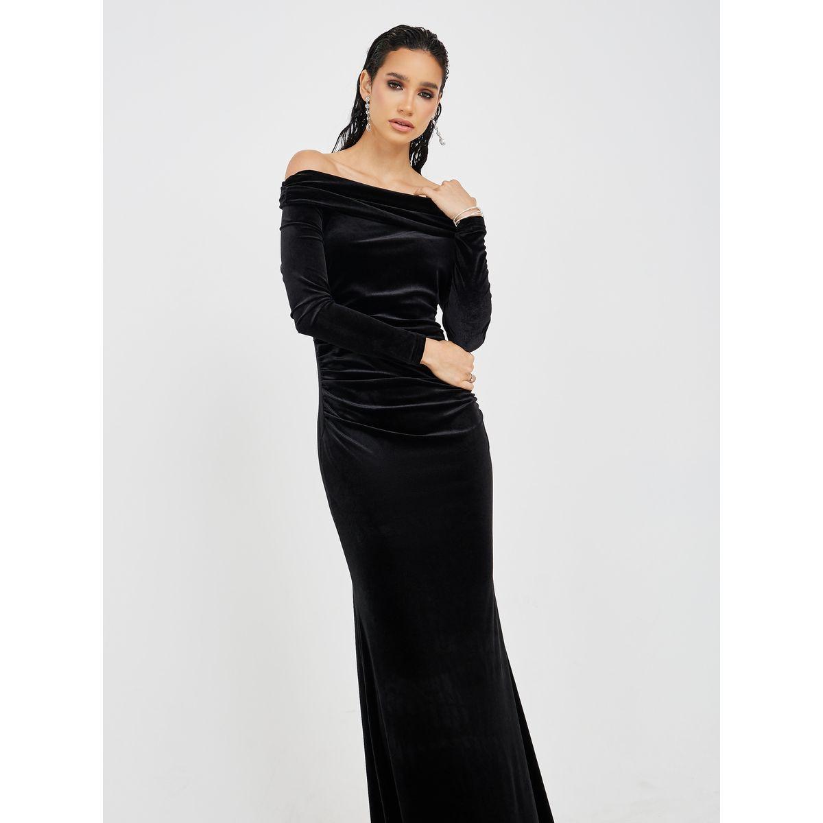 Styli Velvet Look Off Shoulder Sheath Maxi Dress-women-clothing-dresses-image-2