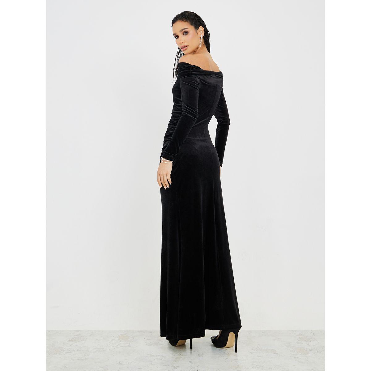 Styli Velvet Look Off Shoulder Sheath Maxi Dress-women-clothing-dresses-image-4