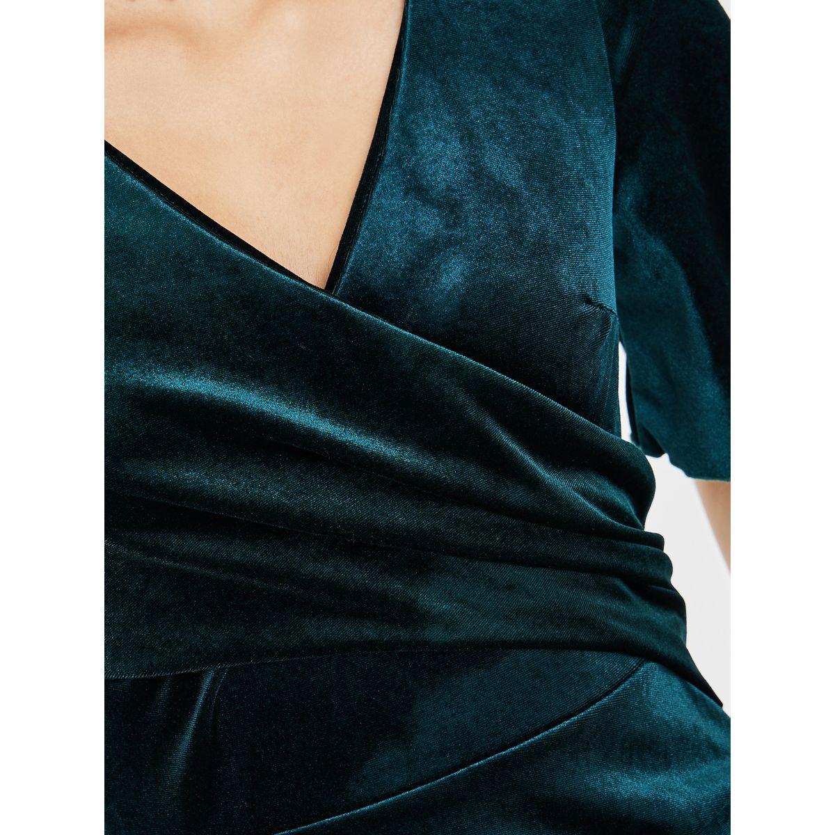 Styli Velvet Look Frill Hem Wrap Front Midi Dress-women-clothing-dresses-image-3