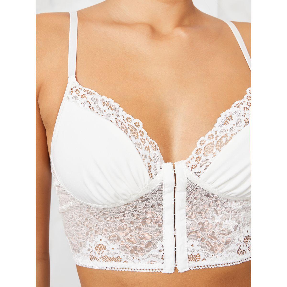 Styli Non Padded Non Wired Lace Hook & Eye Corset Bra-women-clothing-lingerie-bras-image-2
