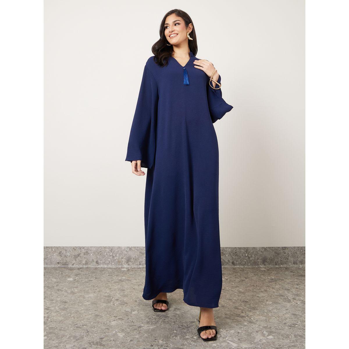 Styli Tassel Detail V Neck Jalabiya-women-arabicclothing-jalabiyas-image-1