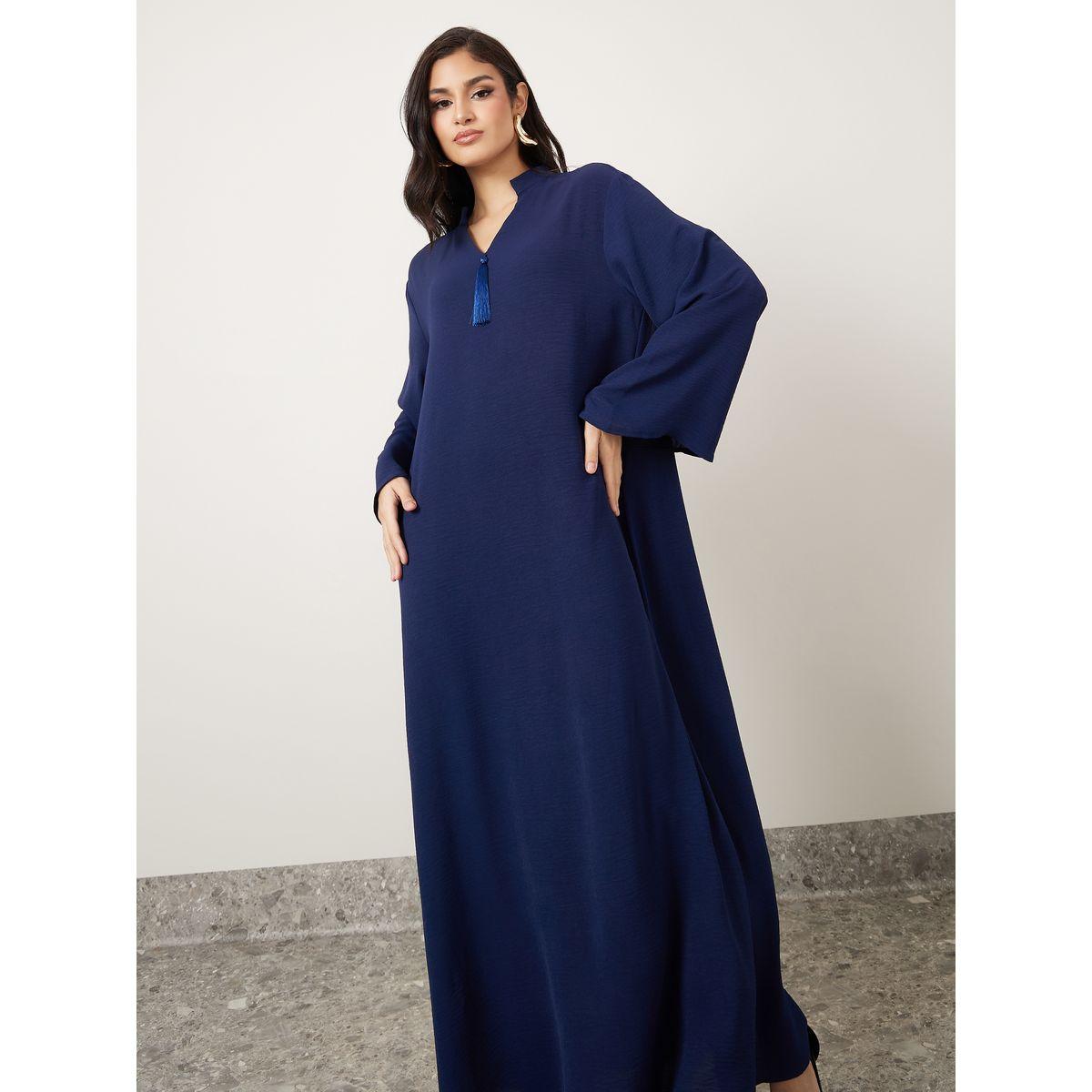 Styli Tassel Detail V Neck Jalabiya-women-arabicclothing-jalabiyas-image-2