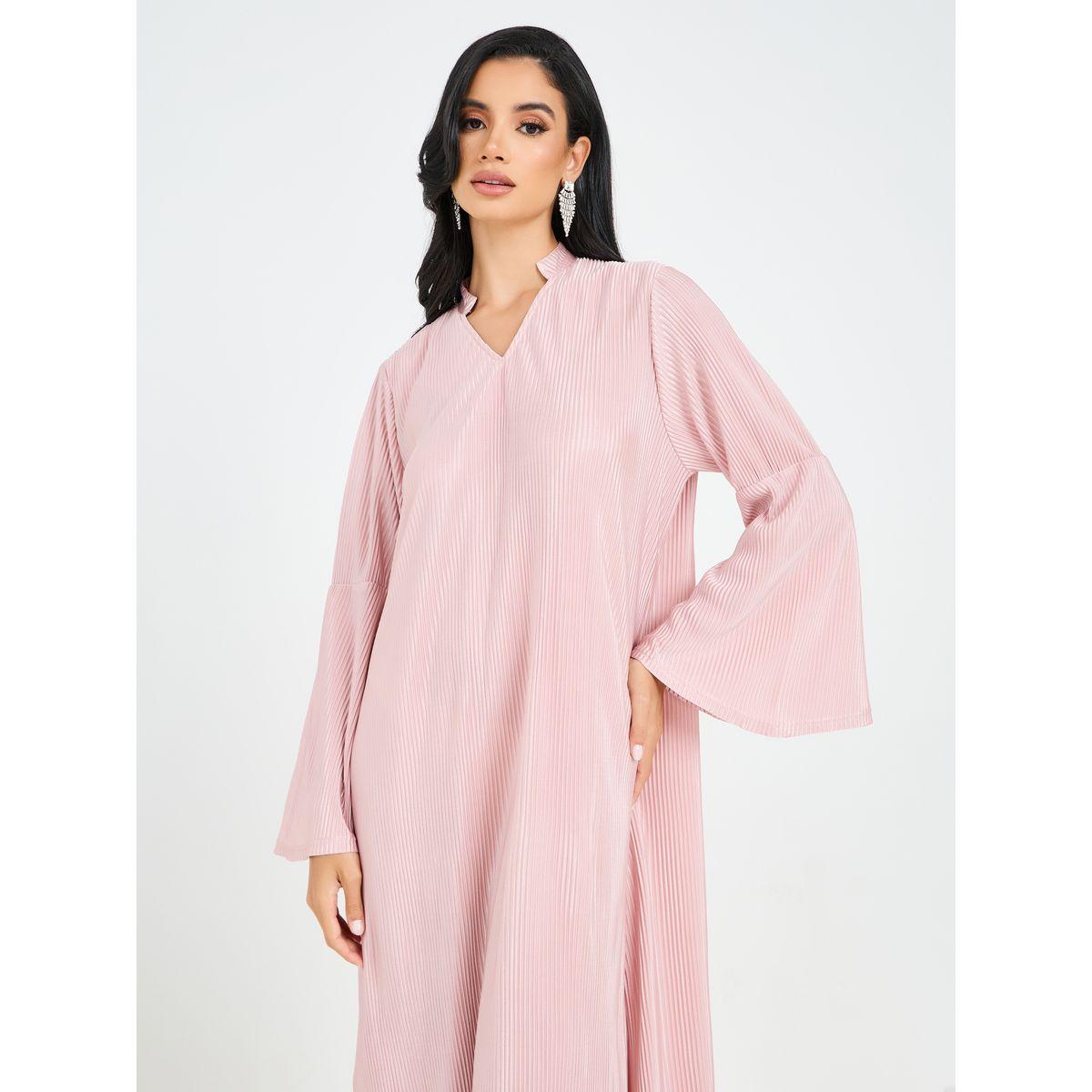 جلابية بليسيه بأكمام بنمط جرس-women-arabicclothing-jalabiyas-image-2