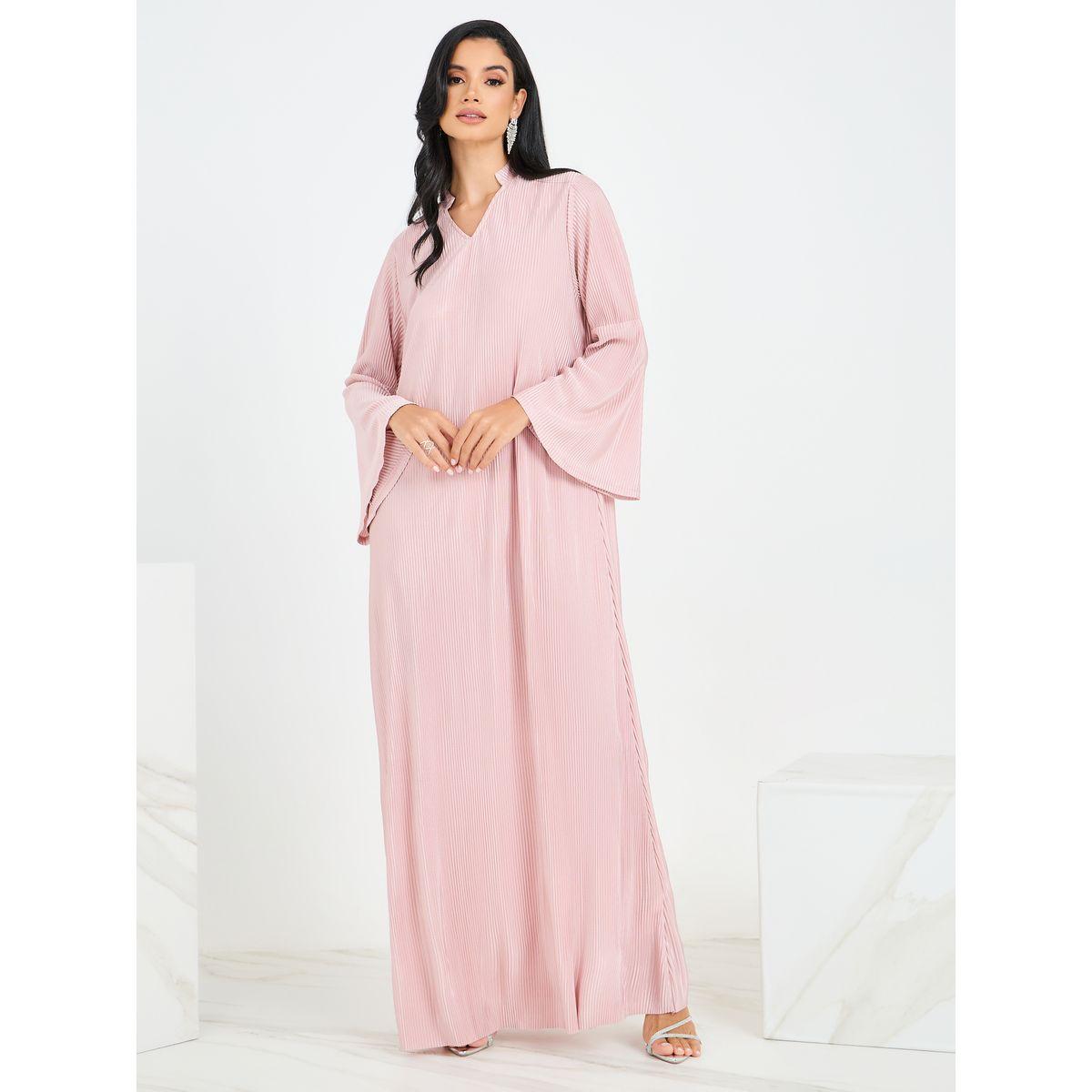 جلابية بليسيه بأكمام بنمط جرس-women-arabicclothing-jalabiyas-image-3