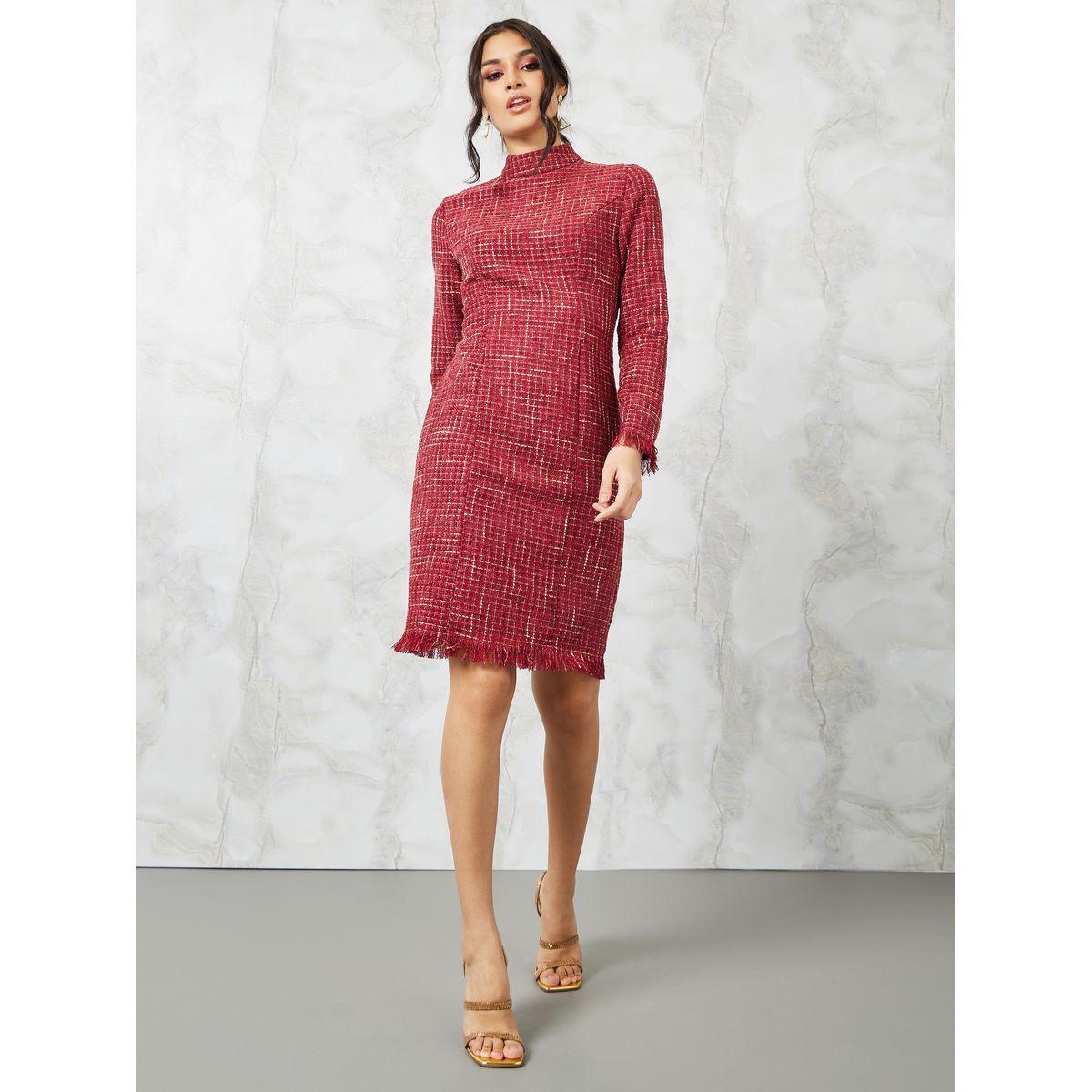 Styli Tweed Frayed Edge Sheath Mini Dress-women-clothing-dresses-image-2