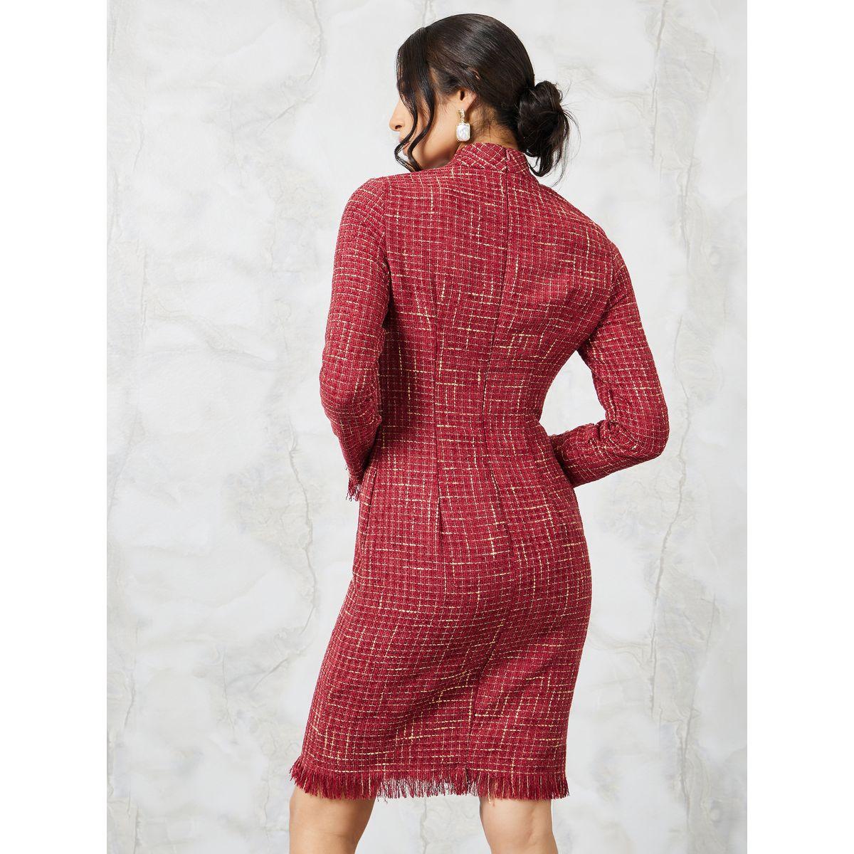 Styli Tweed Frayed Edge Sheath Mini Dress-women-clothing-dresses-image-4