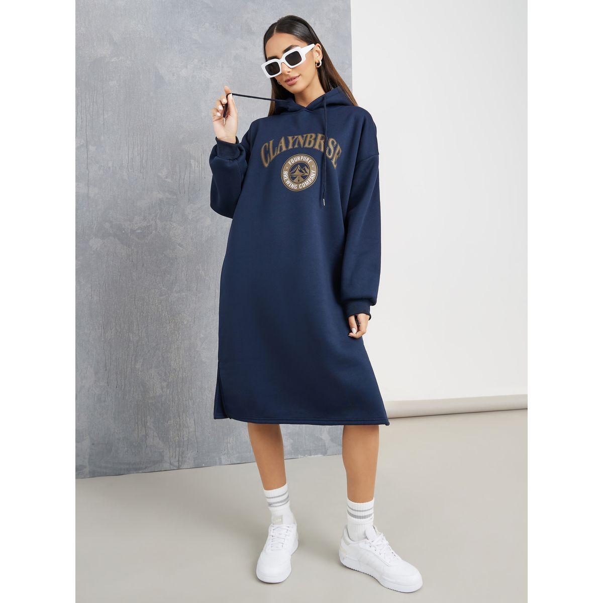 فستان بشق جانبي وياقة هودي-women-clothing-dresses-image-1
