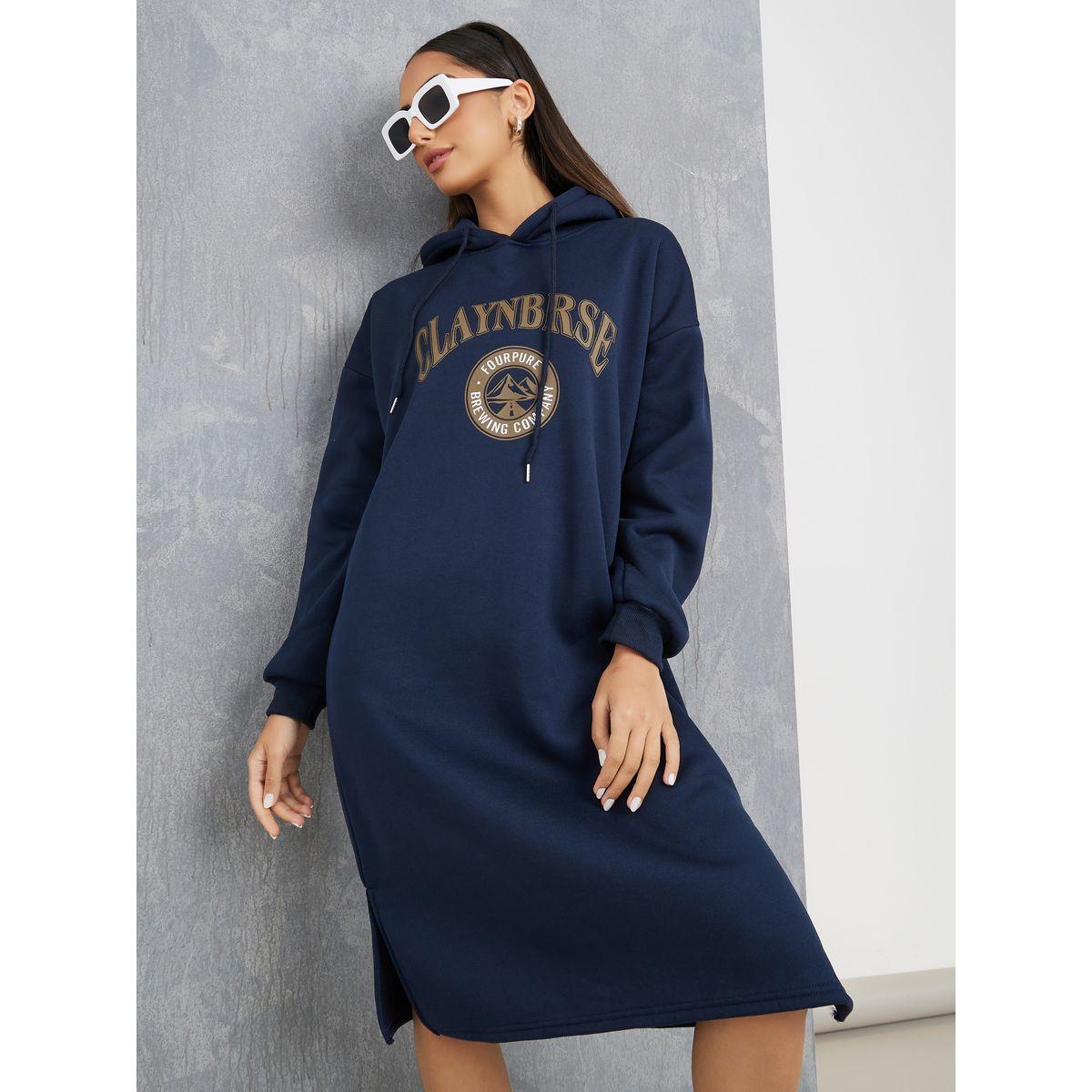 Styli Graphic Print Side Slit Drawstring Hoodie Dress-women-clothing-dresses-image-2