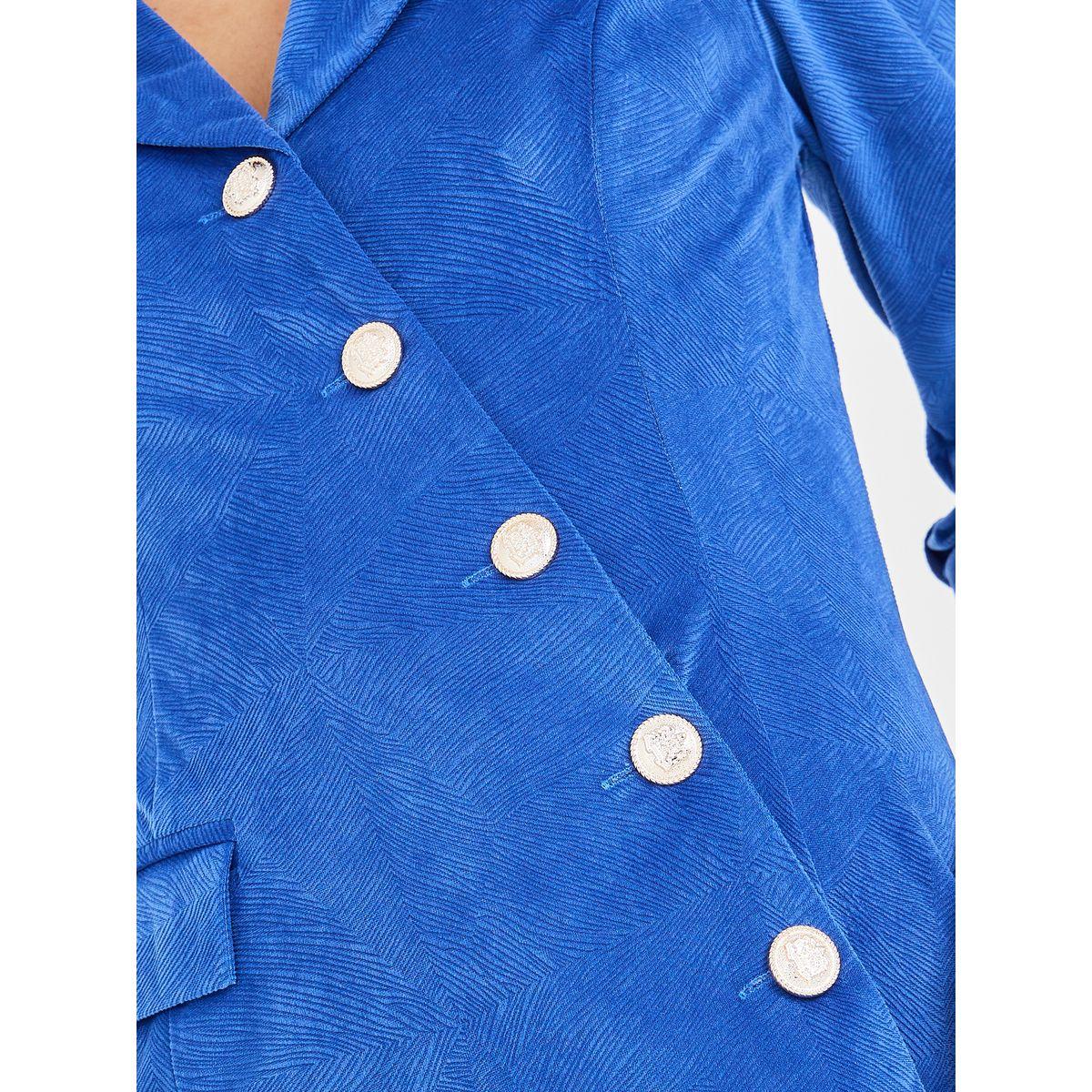 Styli Textured Pleated Hem Asymmetric Blazer Knee Length Dress-women-clothing-dresses-image-3