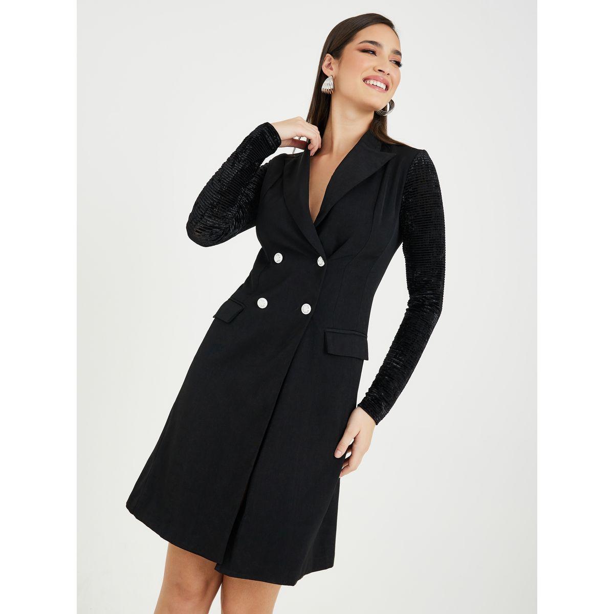 Styli Textured Sleeve Buttoned Blazer Mini Dress-women-clothing-dresses-image-1