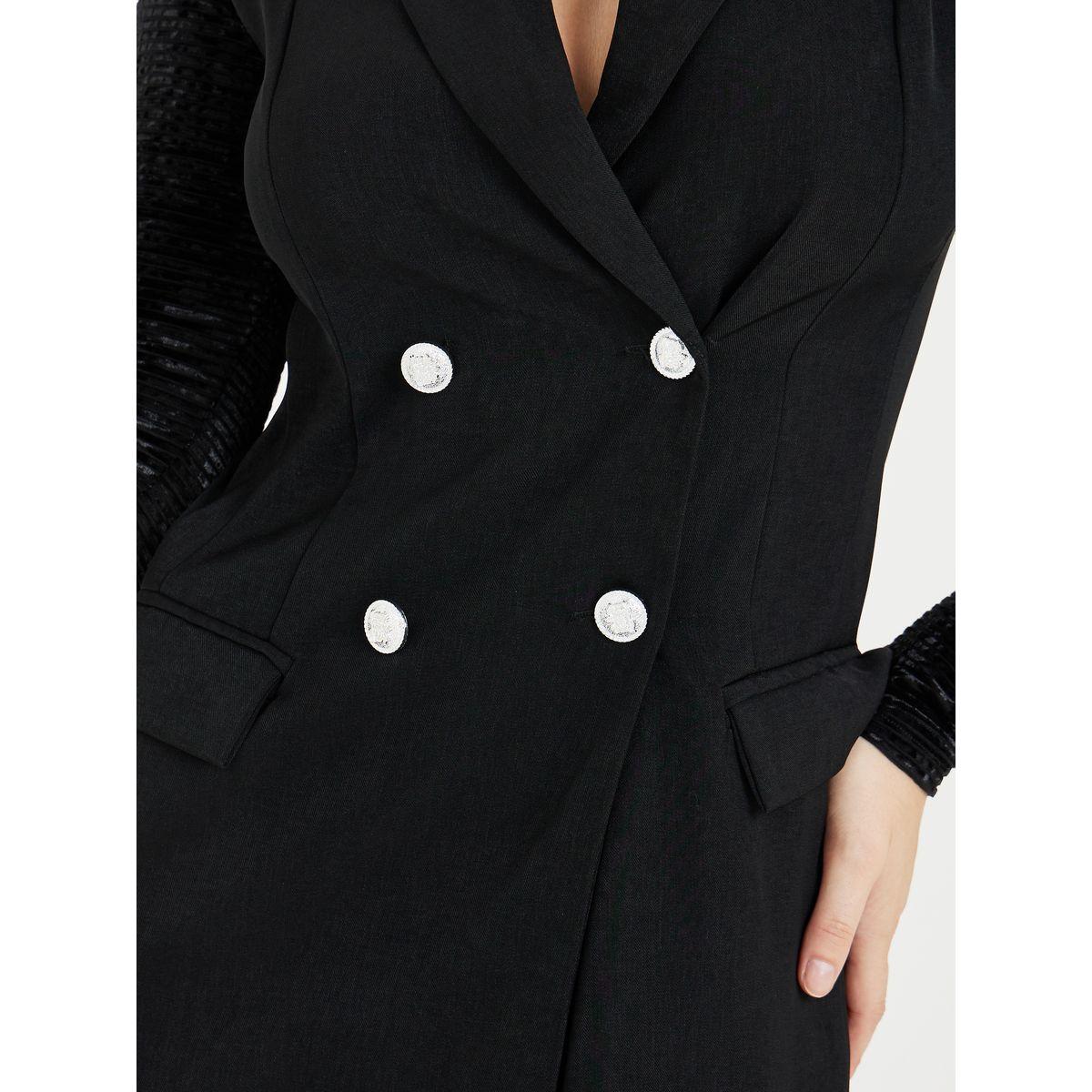 Styli Textured Sleeve Buttoned Blazer Mini Dress-women-clothing-dresses-image-3