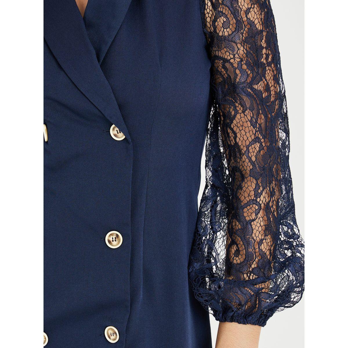 Styli Notch Lapel Lace Insert Blazer Knee Length Dress-women-clothing-dresses-image-3