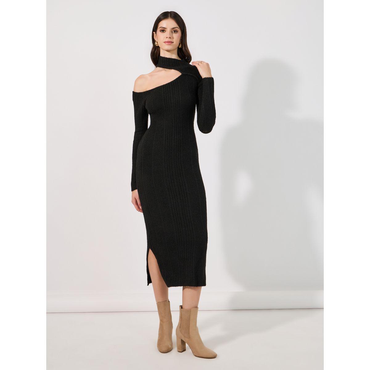 فستان ميدي محبوك بتفاصيل بارزة الملمس-women-clothing-dresses-image-1