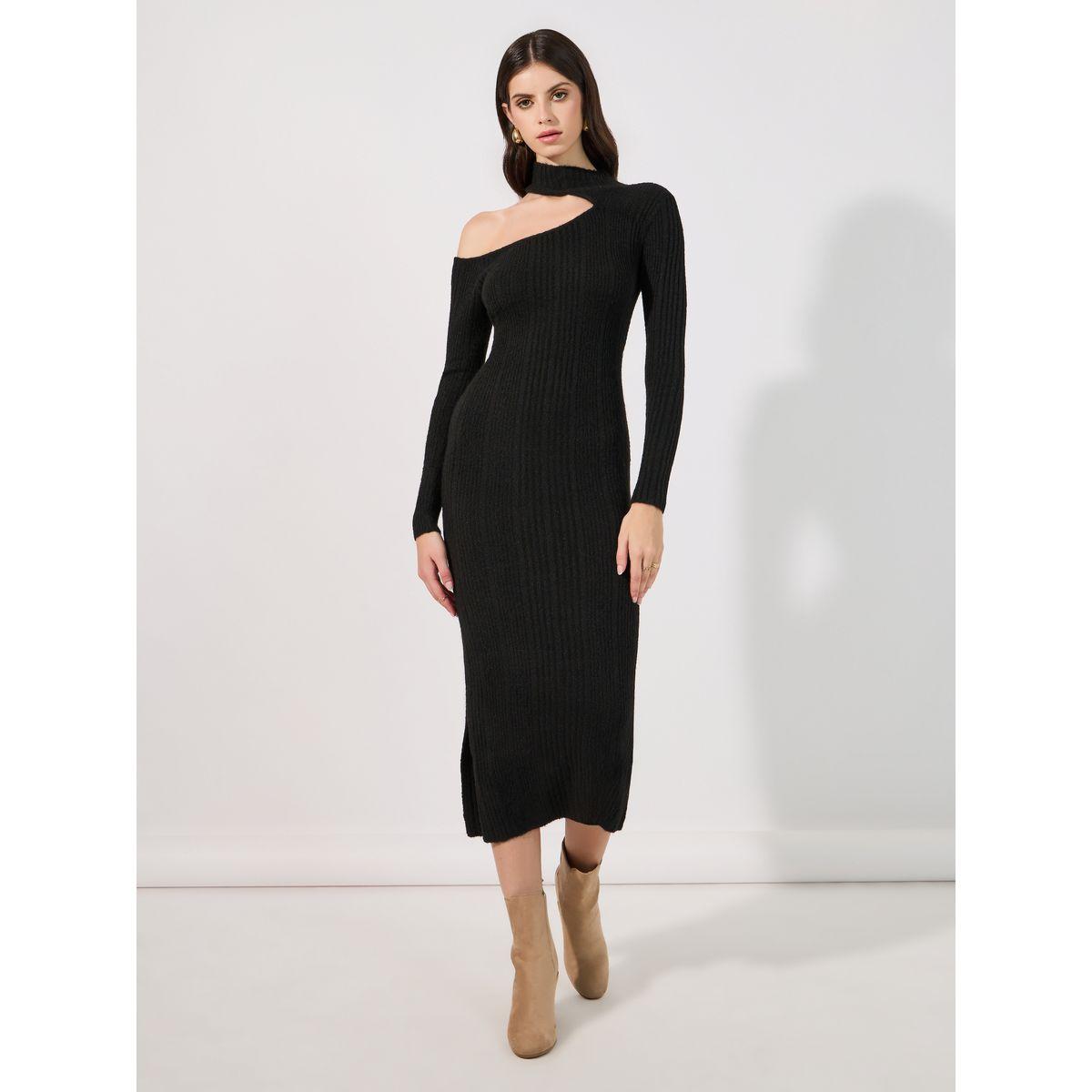 فستان ميدي محبوك بتفاصيل بارزة الملمس-women-clothing-dresses-image-4