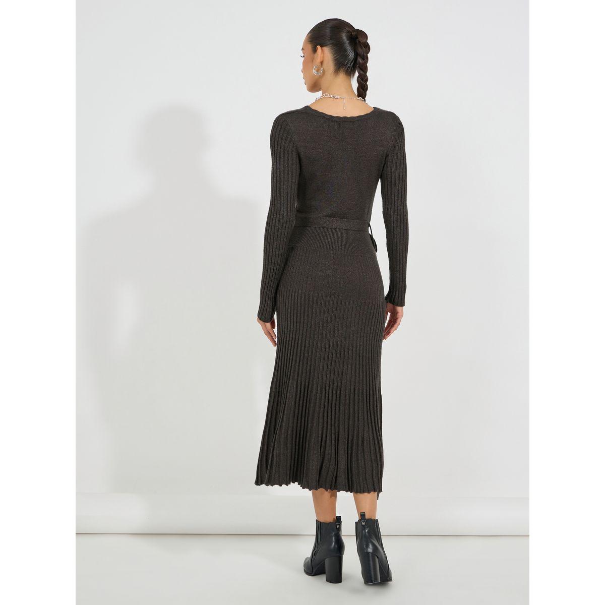 Styli Pleated Hem Knitted Sweater Midi Dress with Tie Belt-women-clothing-dresses-image-6