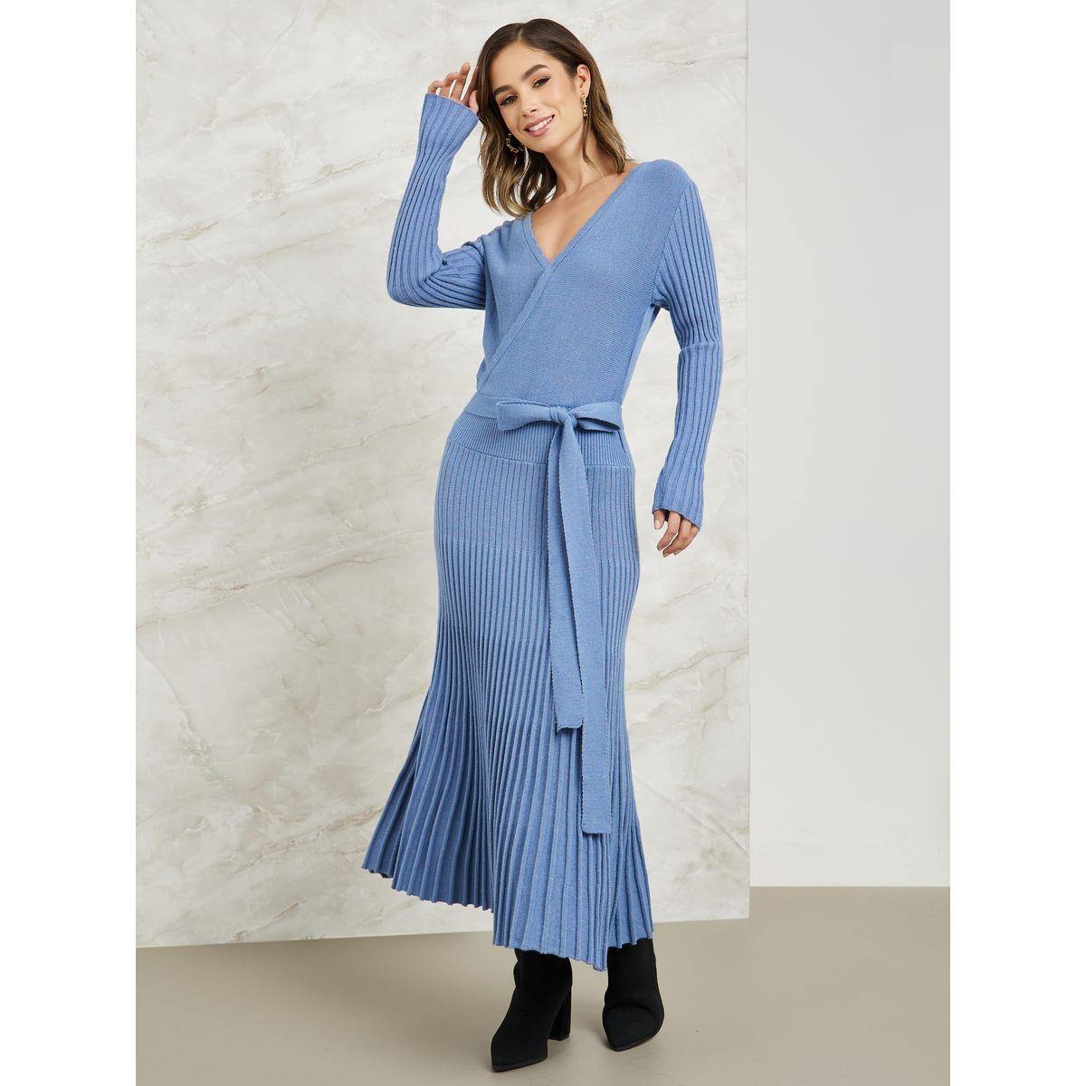 فستان ميدي محبوك بربطة خصر-women-clothing-dresses-image-1