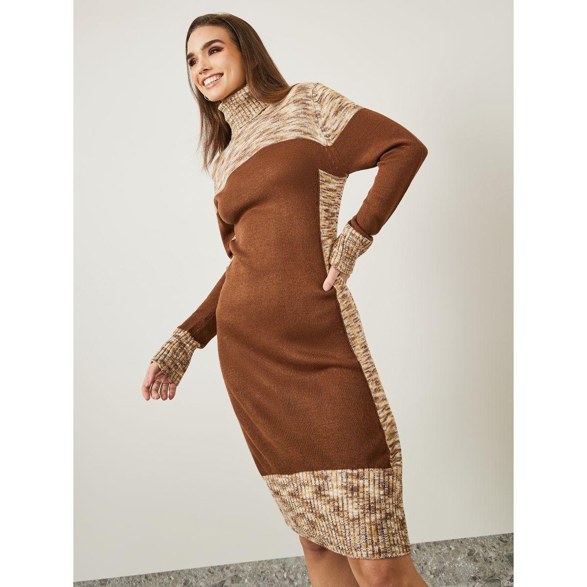 فستان ميدي محبوك بياقة عالية-women-clothing-dresses-image-2