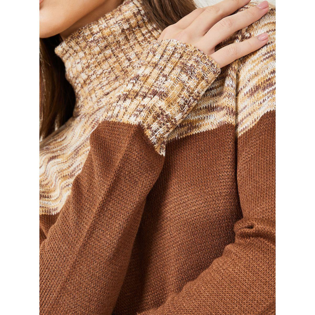 Styli Turtle Neck Contrast Panel Knit Sweater Midi Dress-women-clothing-dresses-image-3