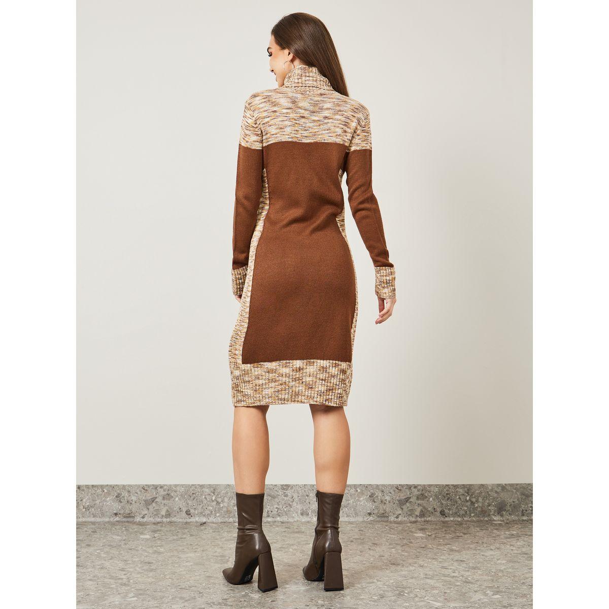 Styli Turtle Neck Contrast Panel Knit Sweater Midi Dress-women-clothing-dresses-image-4