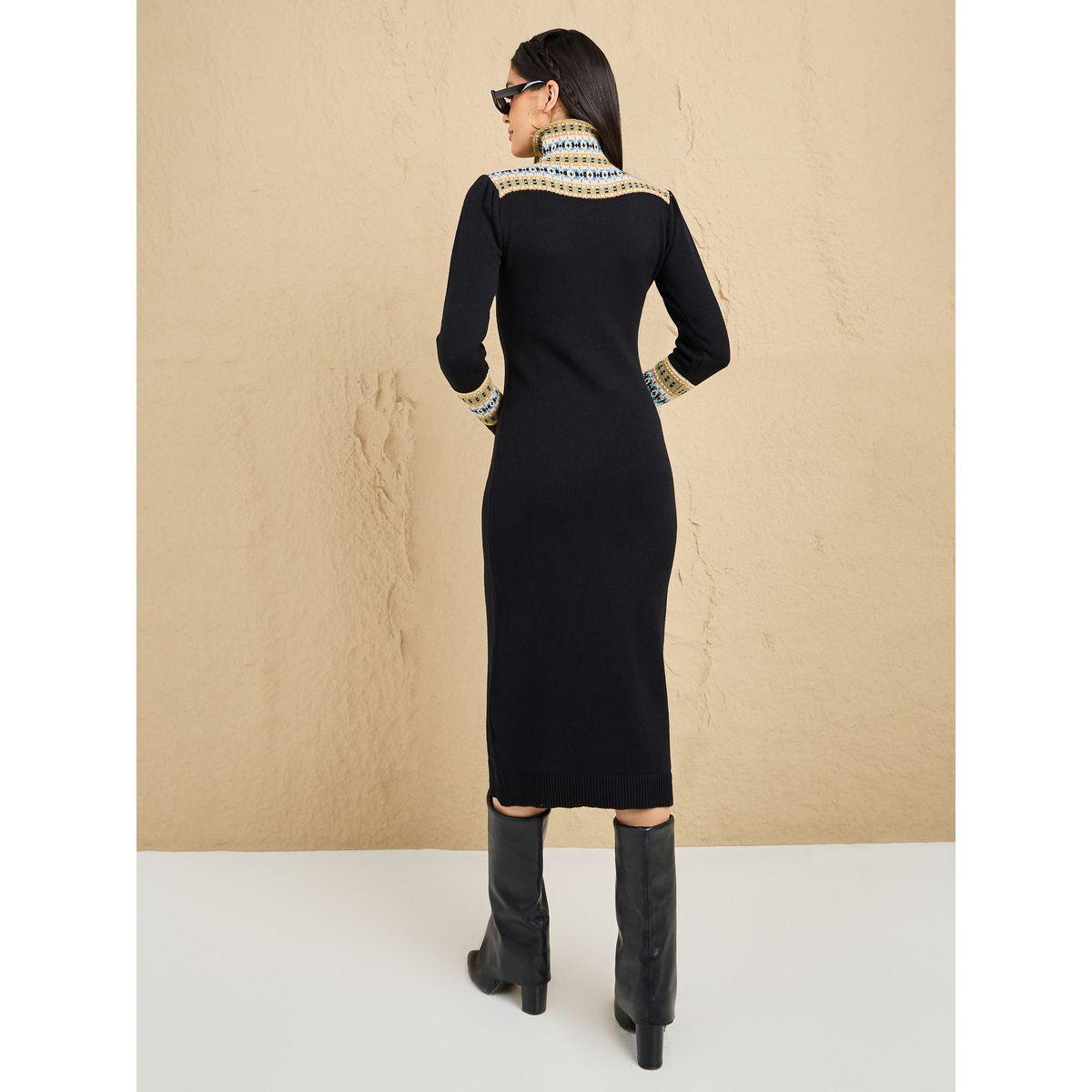 Styli Embroidered Pattern Knit Sweater Midi Dress-women-clothing-dresses-image-4