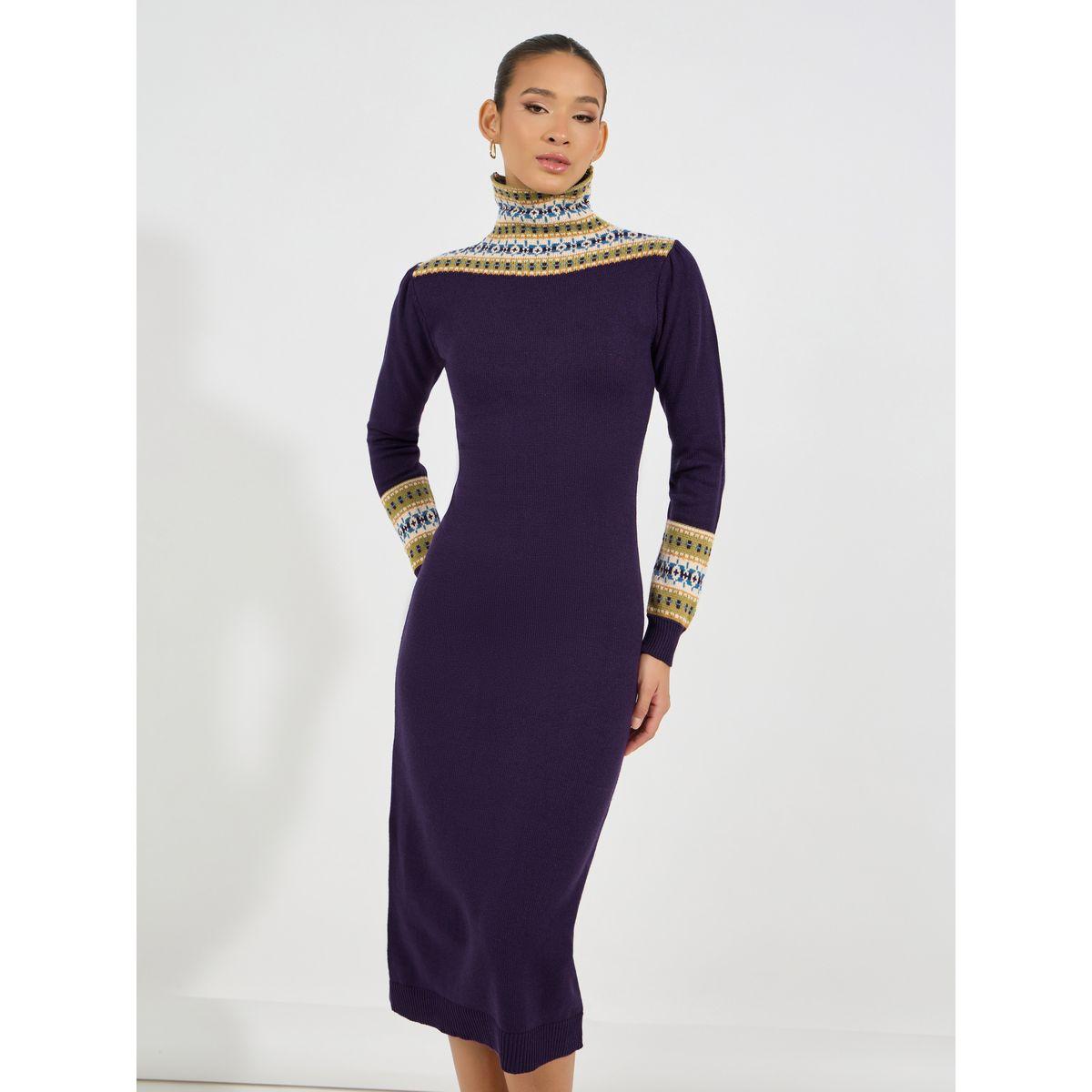 Styli Embroidered Pattern Knitted Sweater Midi Dress-women-clothing-dresses-image-2