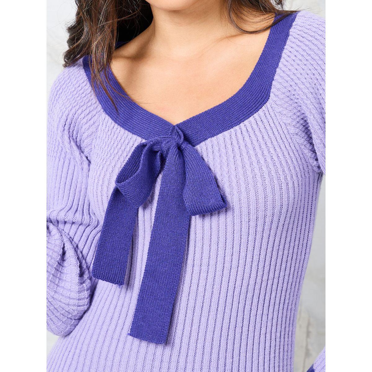 Styli Tie Ribbon Knit Sweater Knee Length Dress-women-clothing-dresses-image-3