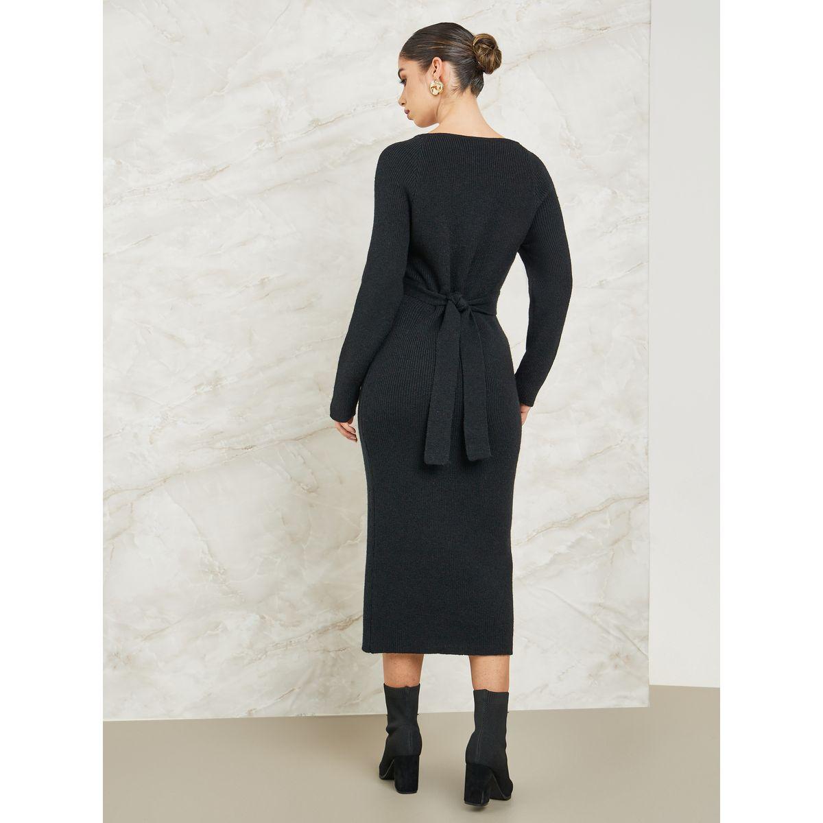 Styli Cross Strap Tie-Up Waistband Knit Sweater Midi Dress-women-clothing-dresses-image-4