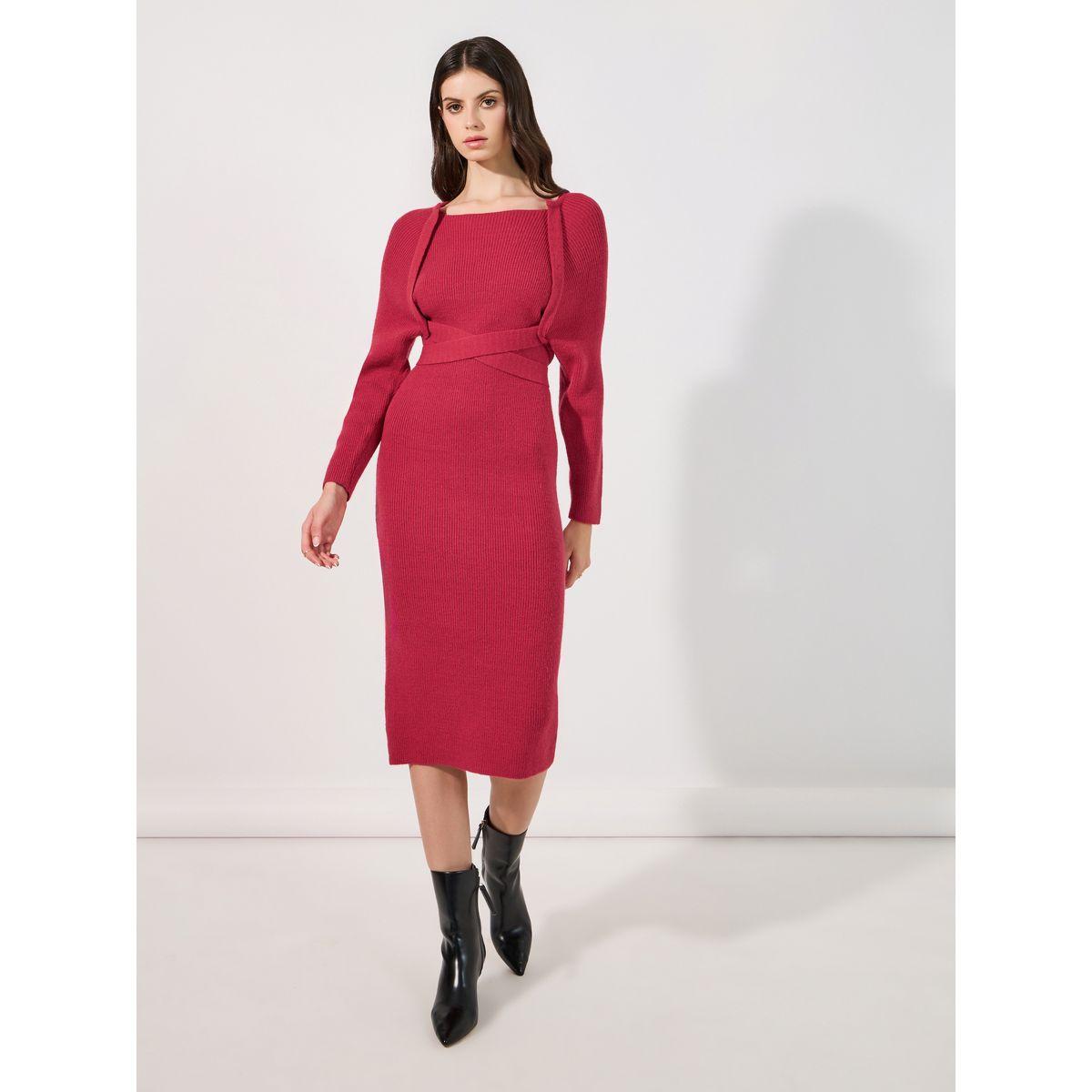 فستان ميدي محبوك برباط خصر-women-clothing-dresses-image-1