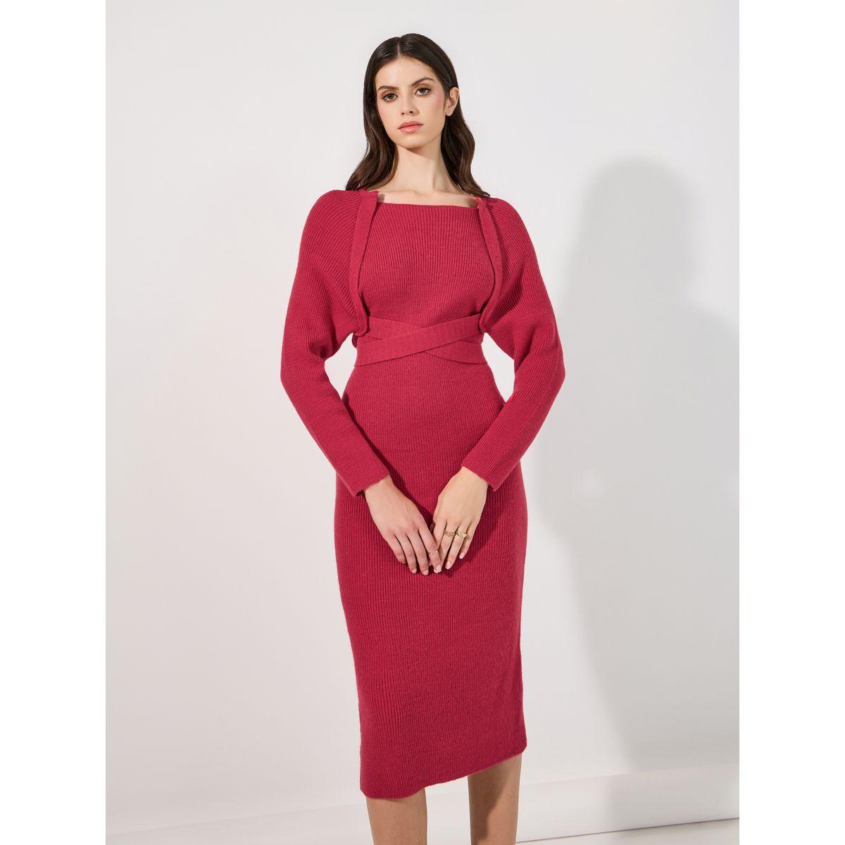 فستان ميدي محبوك برباط خصر-women-clothing-dresses-image-5