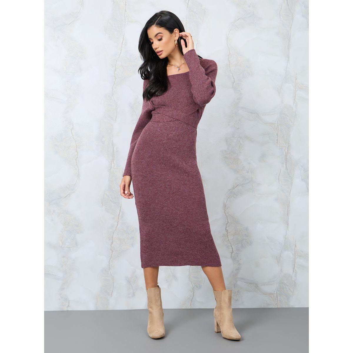 فستان ميدي بأربطة كروس-women-clothing-dresses-image-1