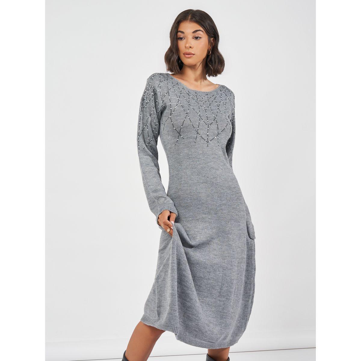 فستان ميدي محبوك ومنمق بالترتر-women-clothing-dresses-image-3